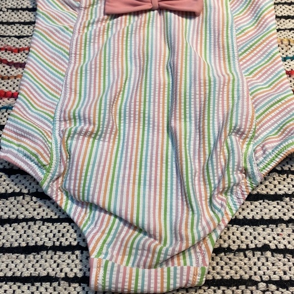Ruffle Butts toddler Swim Suit size 3T pastel stripes with pink bow - Picture 4 of 8